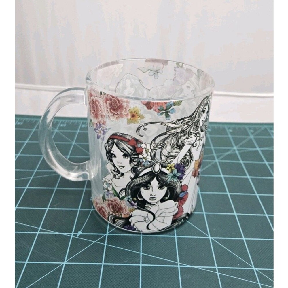 Disney Floral Princess Animators Clear Glass Mug 17.5 oz